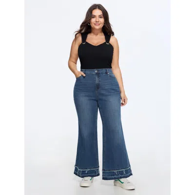 Bloomchic Stretchy Layered Hem High-rise Flared Jeans In Bluevintage
