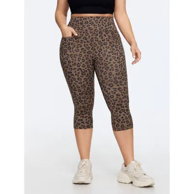 Bloomchic Stretchy Leopard Print Wide Waistband Leggings In Yellowishbrown