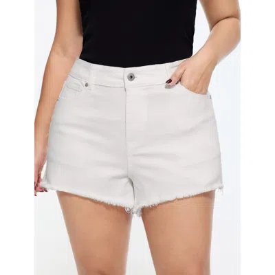 Bloomchic Stretchy Mid-rise Plain Denim Shorts In White