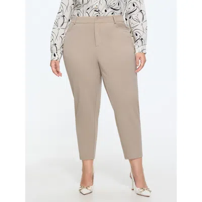 Bloomchic Stretchy Mid-rise Plain Pants In Neutral