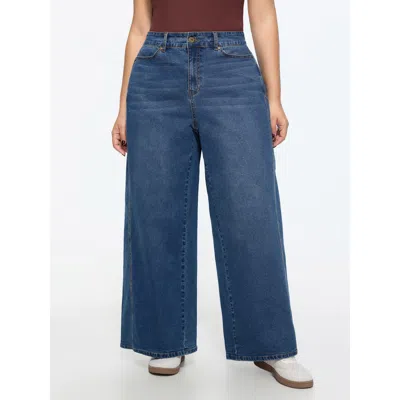 Bloomchic Stretchy Mid-rise Wide-leg Jeans In Blue