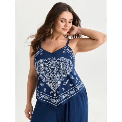 Bloomchic Stretchy Paisley Print Curvy Hem Tank Top In Purple