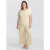 Bloomchic Stretchy Pit Strip Solid Loungewear Set In Yellow