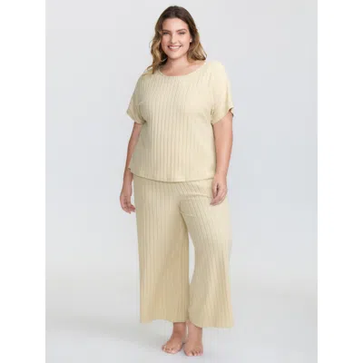 Bloomchic Stretchy Pit Strip Solid Loungewear Set In Yellow