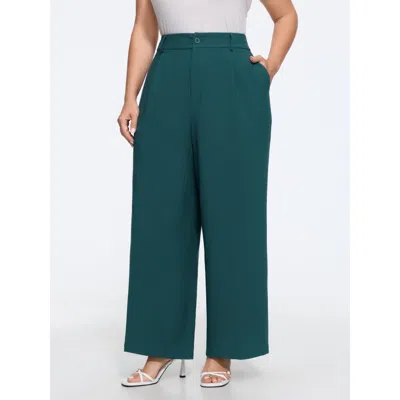 Bloomchic Stretchy Pleated Pockets Straight Leg Pants In Cyan
