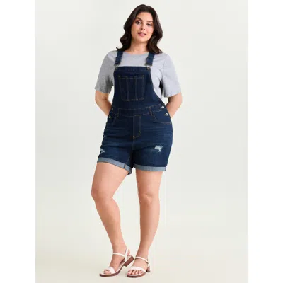Bloomchic Stretchy Pockets Skinny-fit Denim Overall Romper In Blue