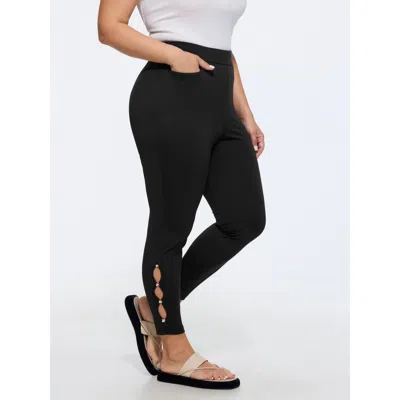 Bloomchic Stretchy Pull-on Rhinestone Cut Out Ankle Detail Leggings In Black