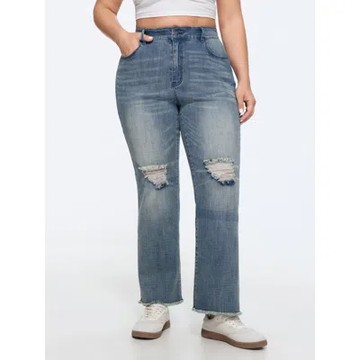 Bloomchic Stretchy Ripped Straight-leg Jeans In Blue