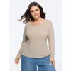 Bloomchic Stretchy Scoop Neck Lettuce Edge Basic Top In Gray