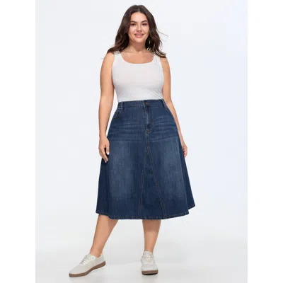 Bloomchic Stretchy Seamed Mid-rise Denim Skirt In Blue