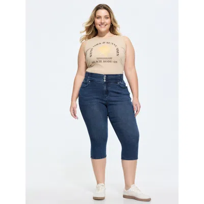 Bloomchic Stretchy Shirred Waist Cropped Jeans In Blue