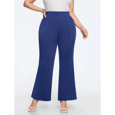 Bloomchic Stretchy Solid Elastic Waist Flare Pants In Darkblue