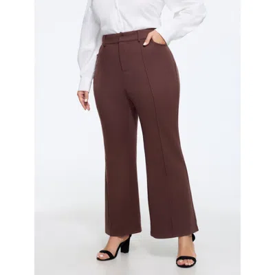 Bloomchic Stretchy Solid High Waist Draped Flare Pants In Plum