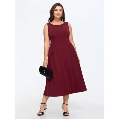 Bloomchic Stretchy Solid Side Ruched Sleeveless Midi Dress In Burgundy