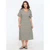 Bloomchic Stretchy Striped Print Collared Midi Dress In Black