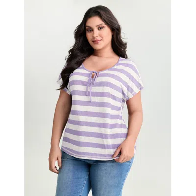 Bloomchic Stretchy Striped Print Neck-tie T-shirt In Multi