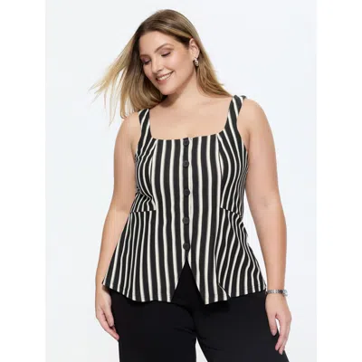 Bloomchic Stretchy Striped Print Square Neckline Tank Top In Black