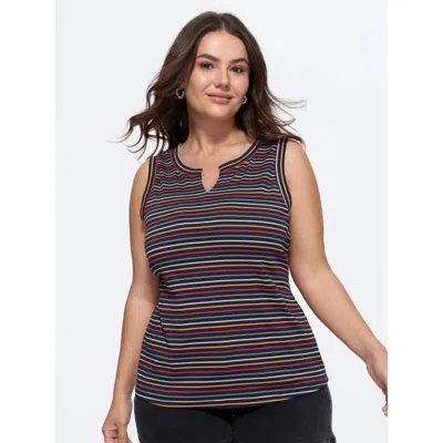 Bloomchic Stretchy Striped Print Waist-defining Tank Top In Purple