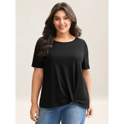 Bloomchic Stretchy Supersoft Plain Knit Top In Black