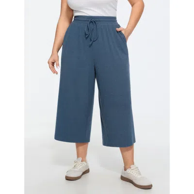 Bloomchic Stretchy Textured Cropped Wide-leg Pants In Blue