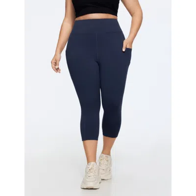 Bloomchic Stretchy Textured Pockets Cropped Leggings In Indigo