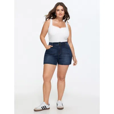 Bloomchic Stretchy Tight-fit High-rise Denim Shorts In Blue