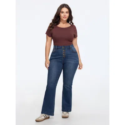 Bloomchic Stretchy Vintage Multi Button Bootcut Jeans In Midblue
