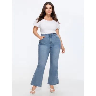 Bloomchic Stretchy Vintage Wash Floral Embroidery Bootcut Jeans In Lightbluevintage