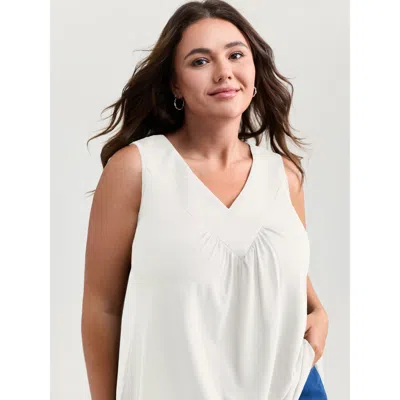 Bloomchic Stretchy V-neck Pleated Tank Top In Blue