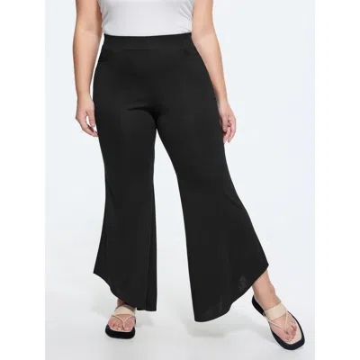 Bloomchic Stretchy Waist Flared High-rise Pants In Black