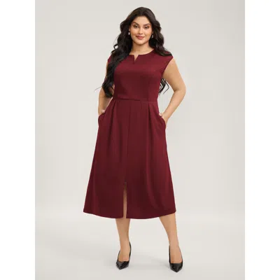 Bloomchic Stretchy Waist Pleated Midi Dress In Burgundy