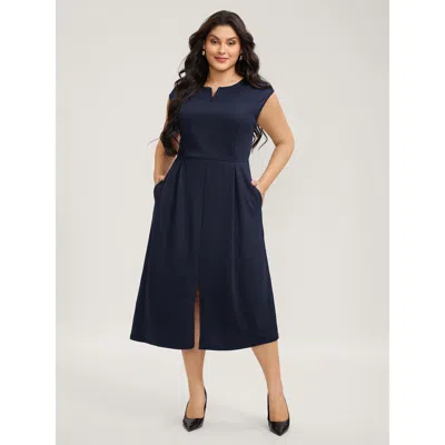 Bloomchic Stretchy Waist Pleated Midi Dress In Purple