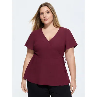 Bloomchic Stretchy Waist Side-tie Plain Blouse In Purple