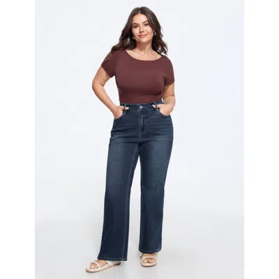 Bloomchic Stretchy Washed High Waist Wide Leg Jeans In Bluevintage