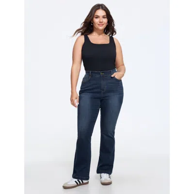 Bloomchic Stretchy Washed Pocket Flare Jeans In Denimindigo