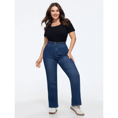 Bloomchic Stretchy Washed Pockets Straight Leg Jeans In Midblue