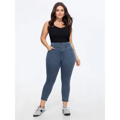 Bloomchic Stretchy Wide Waistband Pull-on Jeans In Acidwashdenim