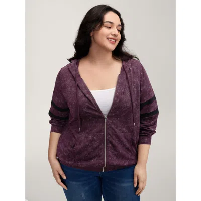 Bloomchic Stripe Sleeve Zipper-front Pockets Jacket In Purple