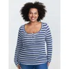 Bloomchic Striped Button Placket Fitted T-shirt In Multi
