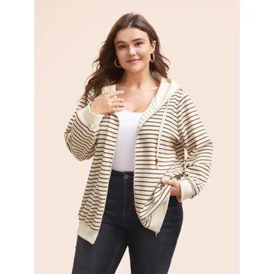 Bloomchic Striped Patchwork Texture Hooded Sweatshirt In Sand