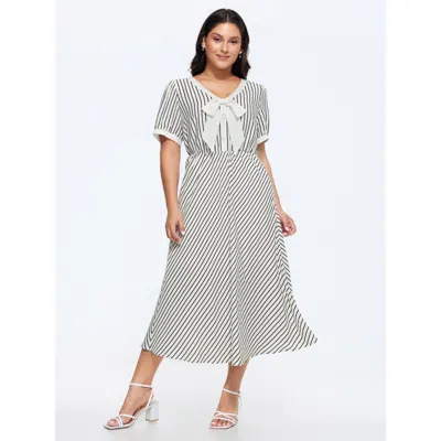 Bloomchic Striped Print Bowknot Neckline Maxi Dress In Multi