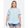 Bloomchic Striped Print Button Back Blouse In Blue