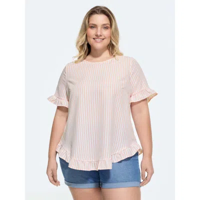 Bloomchic Striped Print Button Back Blouse In White