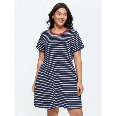 Bloomchic Striped Print Color Contrast T-shirt Mini Dress In Blue