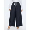 Bloomchic Striped Print Contrast Drawstring Wide-leg Pants In Multi
