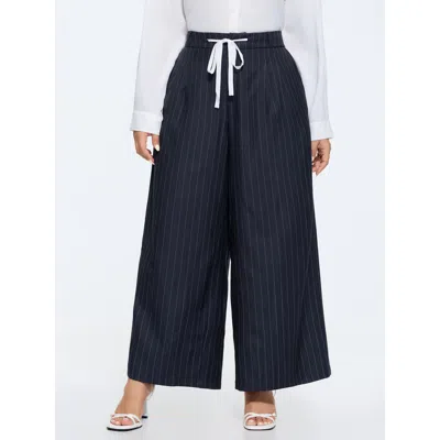 Bloomchic Striped Print Contrast Drawstring Wide-leg Pants In Multi