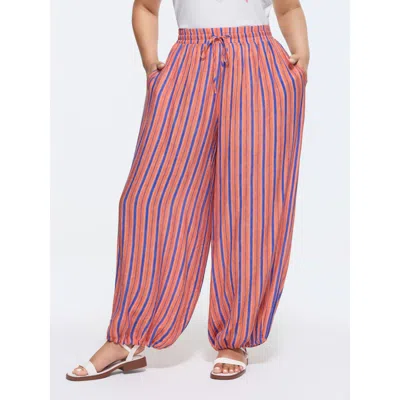 Bloomchic Striped Print Cuffed Hem Drawstring Pants In Multi