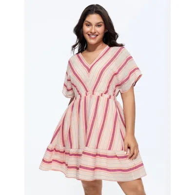 Bloomchic Striped Print Dolman Sleeve Mini Dress In Multi