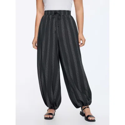 Bloomchic Striped Print Drawstring Waist Jogger Pants In Black