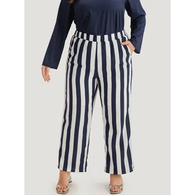 Bloomchic Striped Print Elastic Waist Woven Pants In Purple